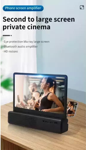 Andowl Phone Screen Magnifier Q-P07 with Bluetooth Speaker in Black color