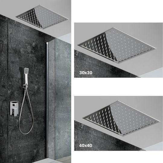 Excel Aurora Set Mischer, Handbrause & Duschkopf für Wandmontage für Dusche 3 Ausgänge Silber