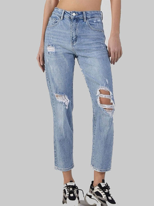 High Waist Women's Jean Trousers in Mom Fit Blue