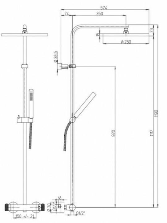 Paini Cox3 Στήλη Ντουζ με Μπαταρία 119cm Ασημί
