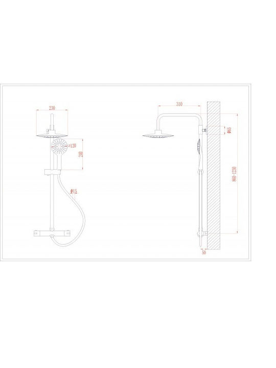 Inter Ceramic ICT Ρυθμιζόμενη Στήλη Ντουζ με Μπαταρία 76.6-116cm