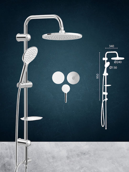 DuscheLine DM-7331 Duschsäule mit Wannenbatterie 95cm Silber