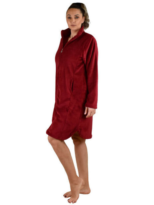 Secret Point Winter Women's Fleece Robe Burgundy