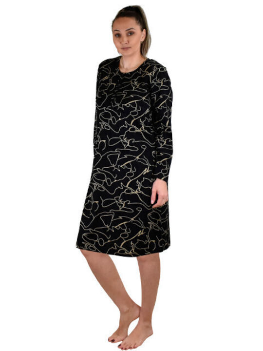 Secret Point Winter Women's Nightdress Black