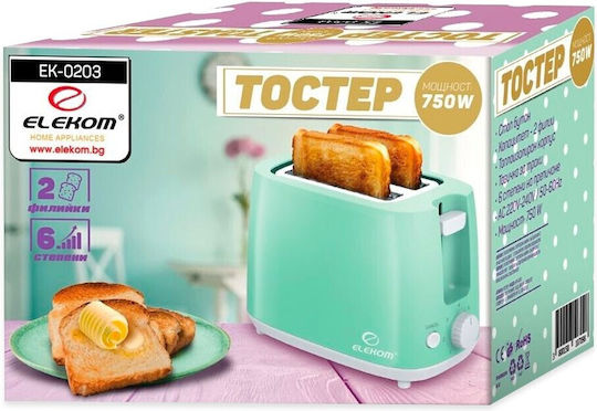 Elekom Toaster 2 Slots 750W Green