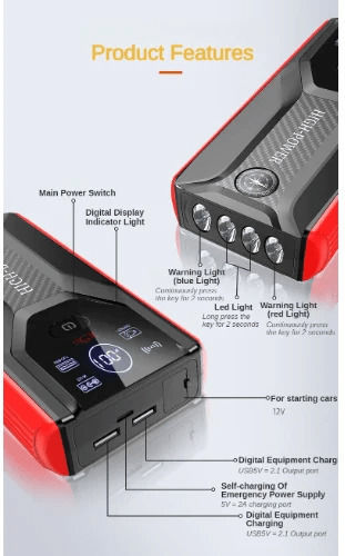 Andowl Qd1090 Portable Car Battery Jump Starter 15000mAh with Power Bank / USB / Φακό 12V