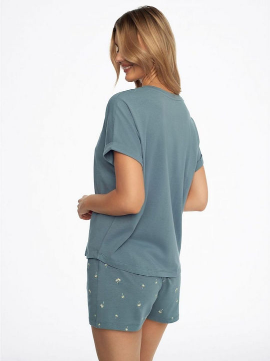 Henderson Sommer Damen Pyjama-Set Baumwolle Blue