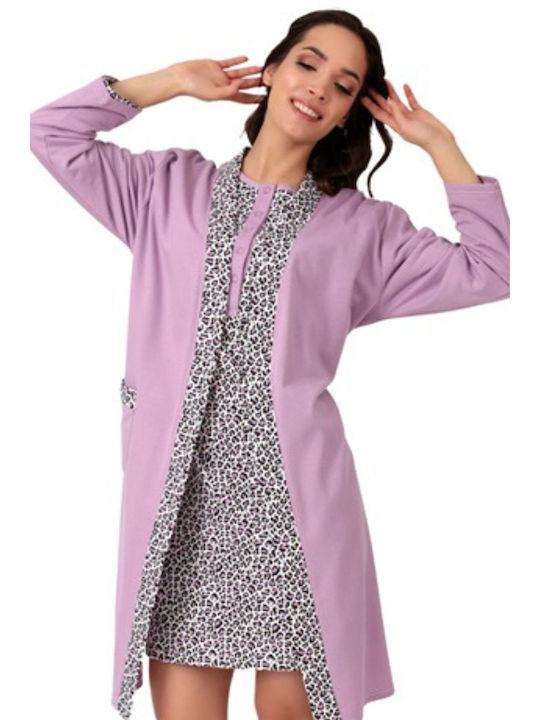 Tres Chic Winter Women's Robe with Nightdress Purple