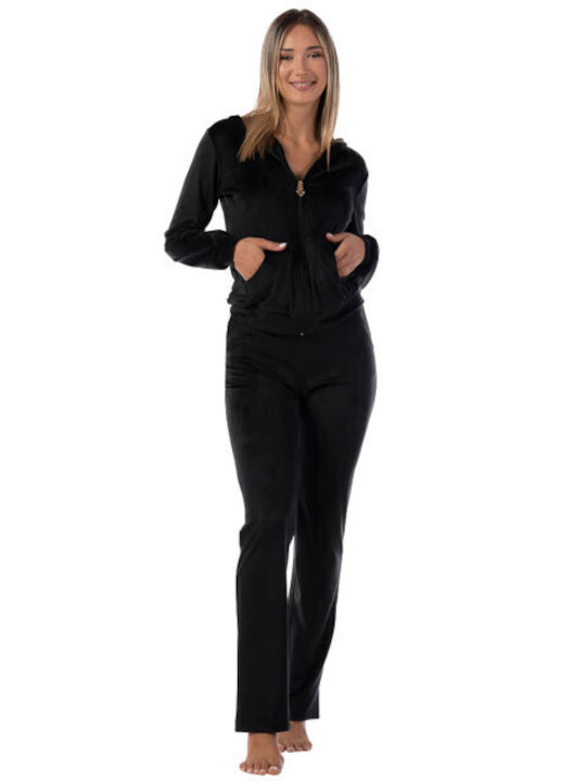 Secret Point Damen-Sweatpants-Set Schwarz Samt