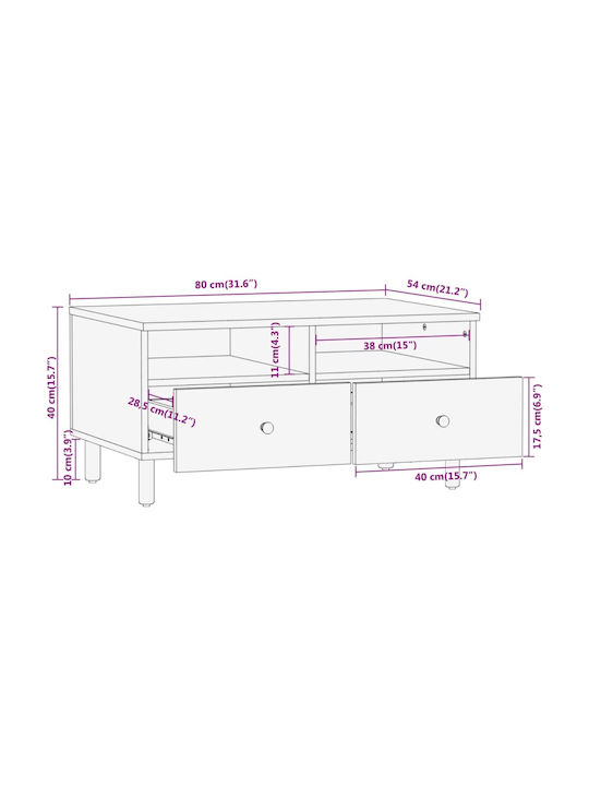 Rectangular Central Coffee Table Made of Solid Acacia Wood M80xW54xH40cm