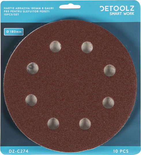 Detoolz Normales Schleifblatt K80 mit 8 Löchern 180x180mm Set 10Stück