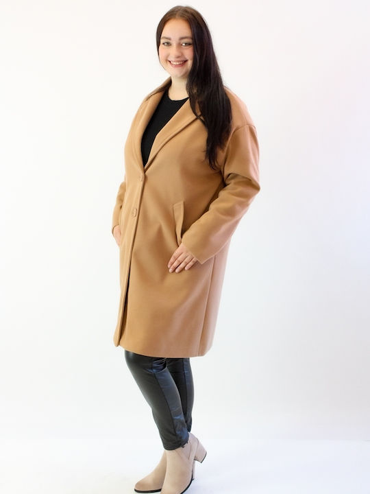 Brak Women's Midi Coat with Buttons Caramel