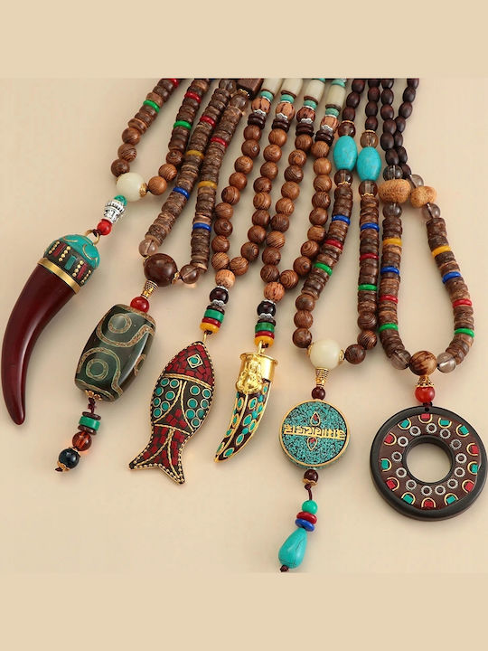 Nepal Buddha Mala Κολιέ από Ρητίνη Καφέ