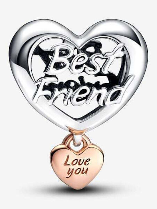 Pandora Love You Best Friend Charm Inimă Din Aur Alb