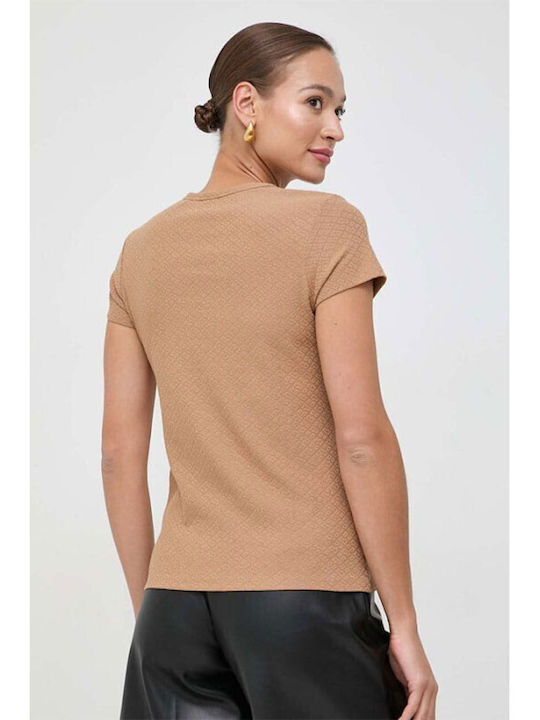 Hugo Boss Damen Sommerliche Bluse Baumwoll Kurzärmelig Beige