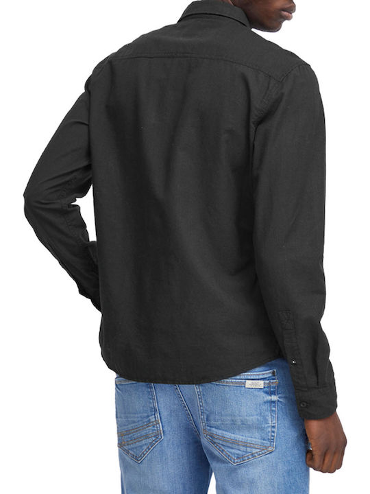 Blend Men's Shirt Long Sleeve Linen Black