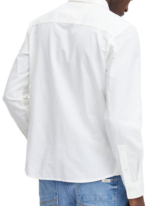 Blend Men's Shirt Long Sleeve Linen White