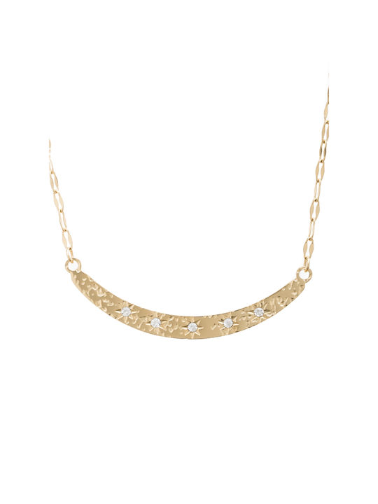 Short gold semicircle necklace with white stones