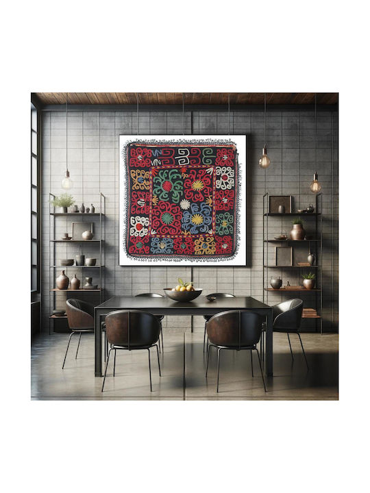 Crocheted Fringe, Cloth And Ikat Bands, Pieced, Printed Lining Painting Metallic 110x110cm