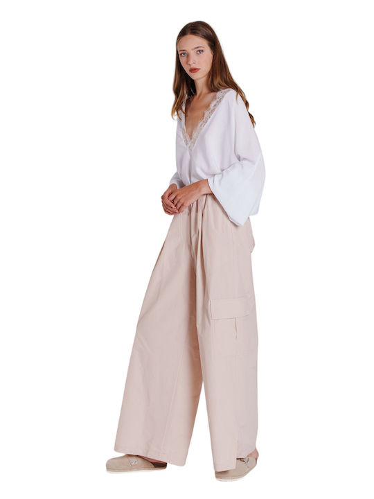 Women's Summer Blouse Long Sleeve with V Neckline White