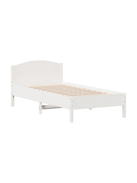 Κρεβάτι Μονό από Μασίφ Ξύλο Λευκό με Τάβλες για Στρώμα 75x190cm