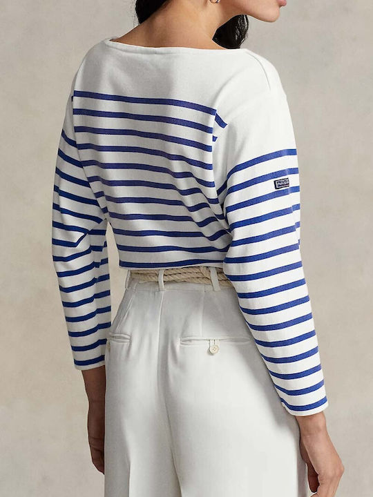 Ralph Lauren Women's Athletic Polo Shirt Short Sleeve Striped Beige