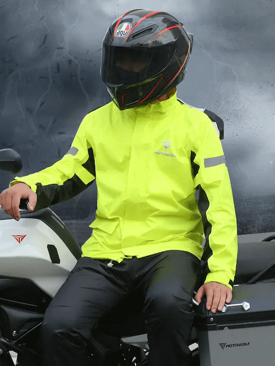 Motowolf Set impermeabil pentru pantaloni și jachetă de motocicletă pentru bărbați Green/Black