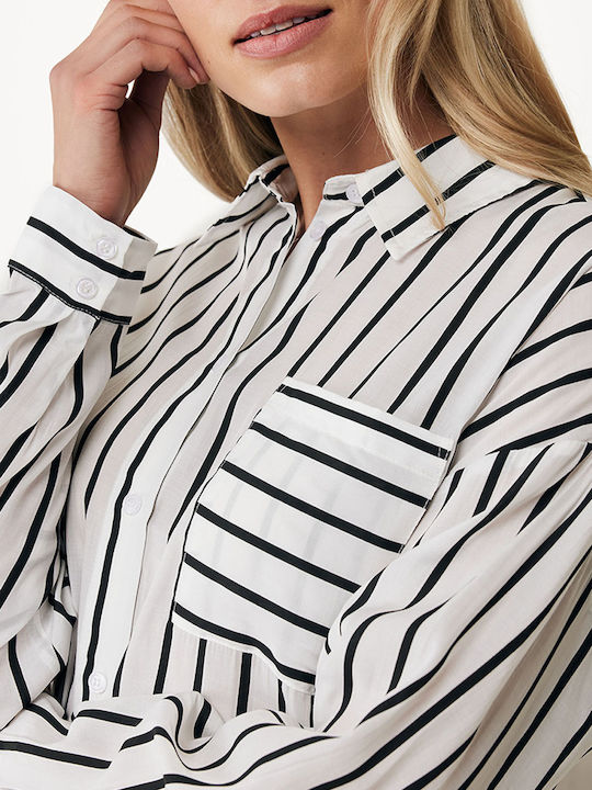 Women's Striped Long Sleeve Shirt White