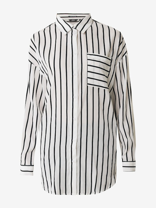 Women's Striped Long Sleeve Shirt White