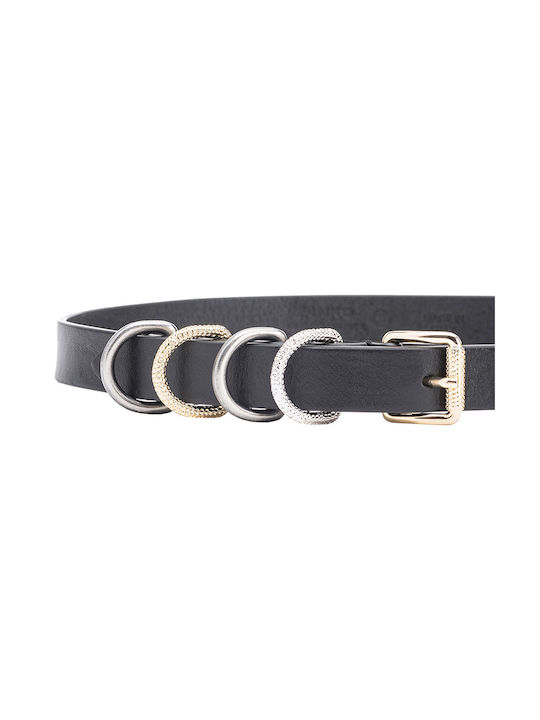 Pinko Wide Leather Women's Belt Chain Black