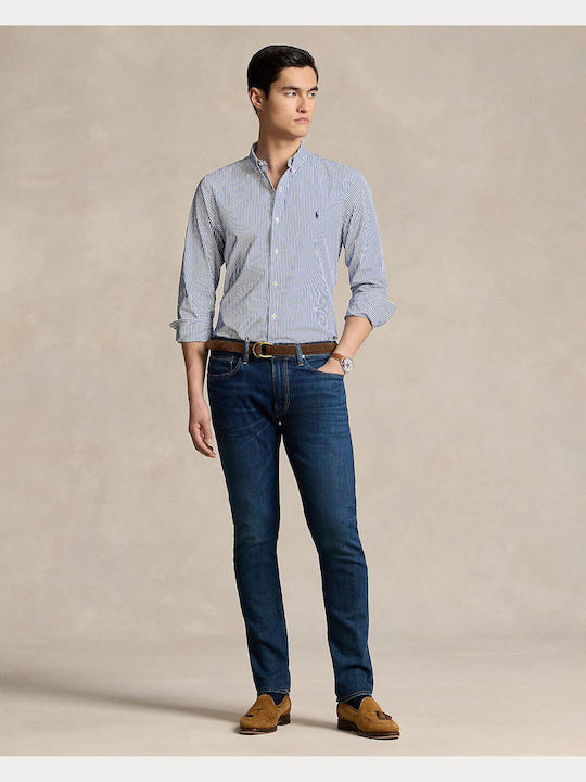 Long-sleeved Cotton Shirt Striped White/navy