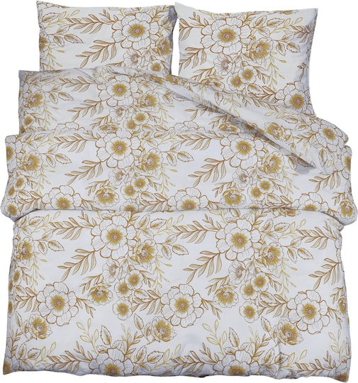 vidaXL Duvet Cover Set Cotton Double with 2 Pillowcases 200x220 White and Brown