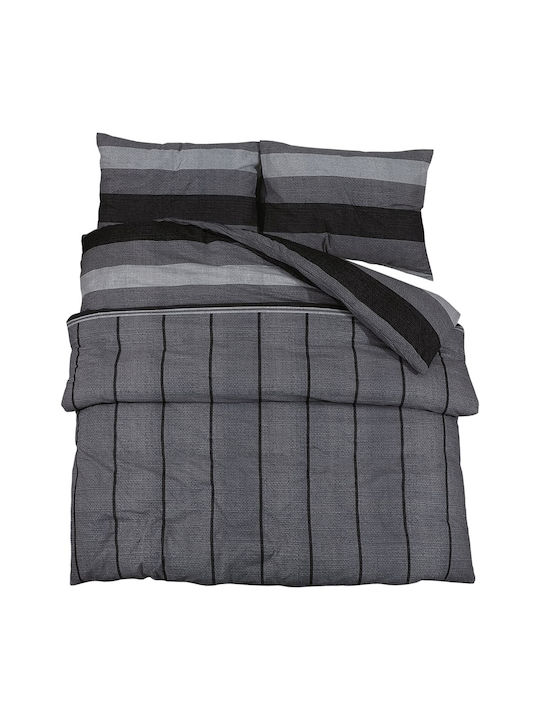 vidaXL Duvet Cover Set Cotton Queen with 2 Pillowcases 225x220 Dark Grey