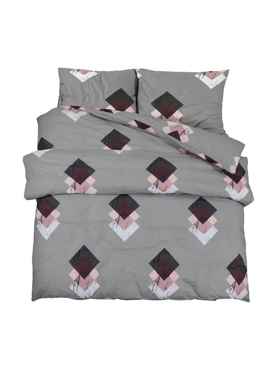 vidaXL Duvet Cover Set Cotton Queen with 2 Pillowcases 225x220 Grey