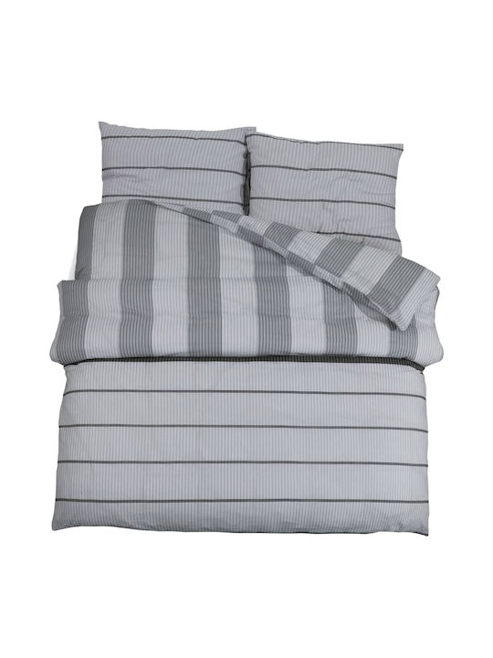 vidaXL Duvet Cover Set Cotton Queen with 2 Pillowcases 200x220 Grey