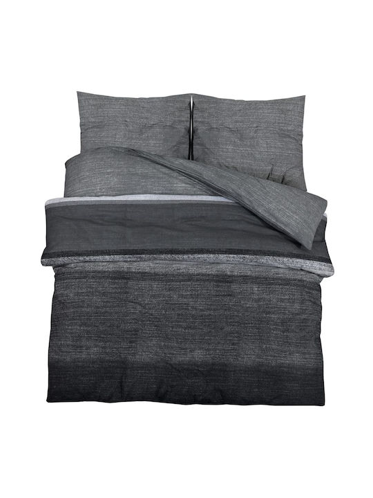 vidaXL Duvet Cover Set Cotton Double with 2 Pillowcases 200x200 Dark Grey