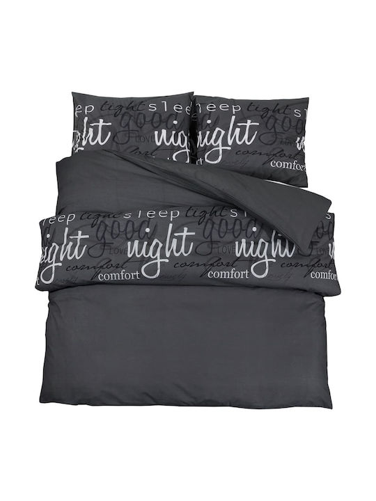 vidaXL Duvet Cover Set Cotton Double with 2 Pillowcases 200x220 Black Velvet-Black Metal