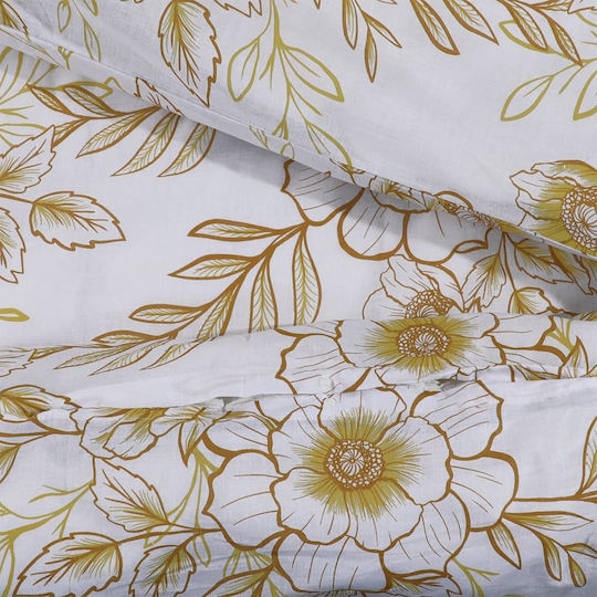 vidaXL Duvet Cover Set Cotton Double with 2 Pillowcases 200x200 White and Brown