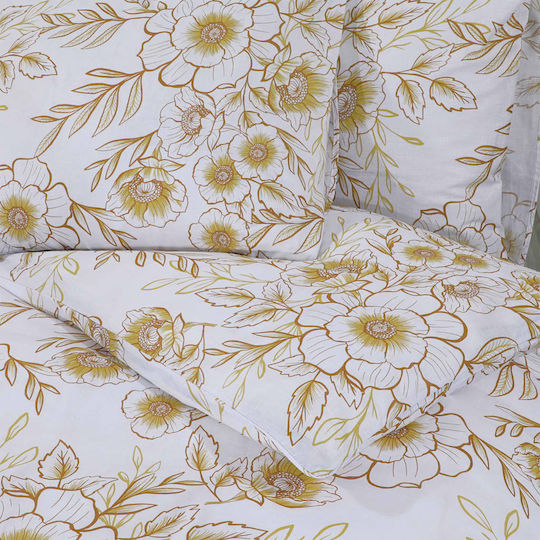 vidaXL Duvet Cover Set Cotton Double with 2 Pillowcases 200x200 White and Brown