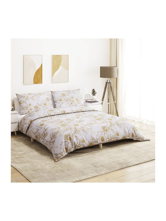 vidaXL Duvet Cover Set Cotton Double with 2 Pillowcases 200x200 White and Brown