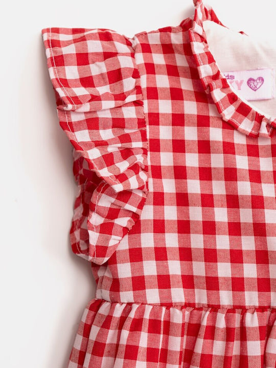 Funky Kids Dress Checked Red and white