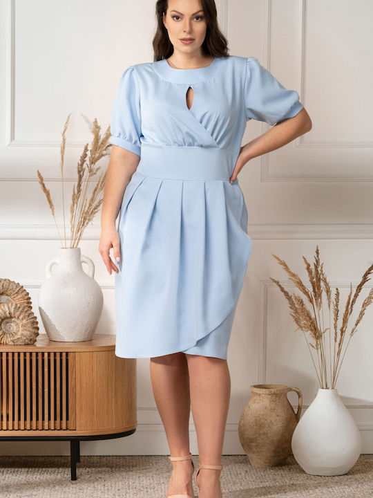 Karko Evening Short Sleeve Midi Dress Blue , Plus Size