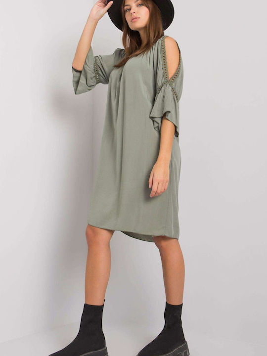 Och Bella Summer All Day 3/4 Sleeve Viscose Mini Dress Green , Loose Fit