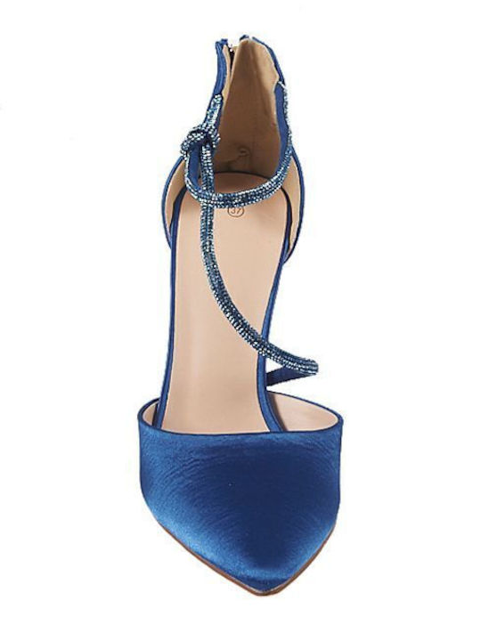 Satin Pumps mit Riemen Blau