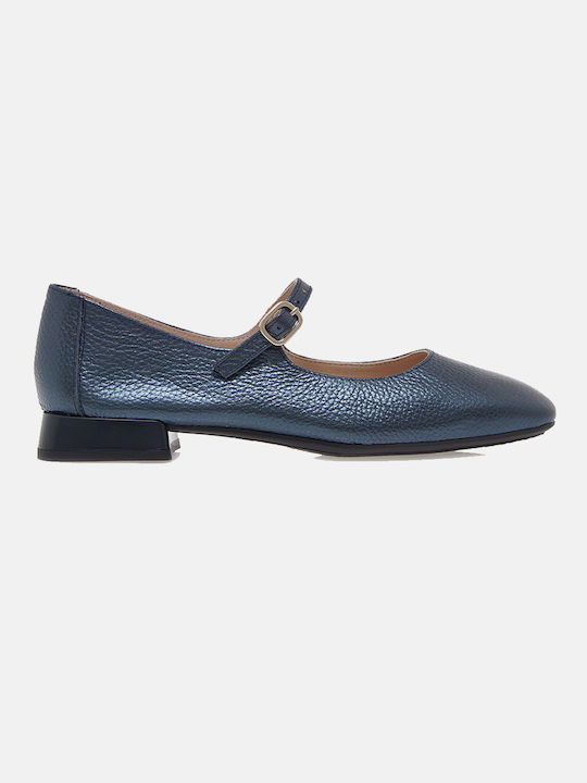 Desiree Shoes Leather Pointy Ballerinas with Strap Blue