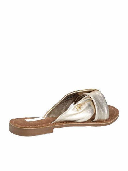 Mexx Leder Damen Flache Sandalen in Gold Farbe