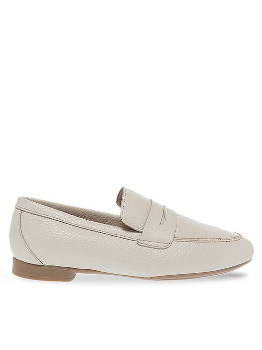 Maison Minrelle Leather Women's Moccasins in Beige Color