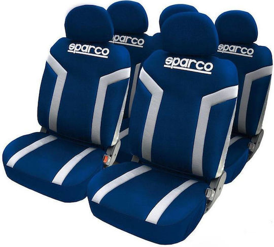 "Sparco Linea S" Universal Fabric Car Seat Covers Set Front / Rear 11 Pieces Blue / White