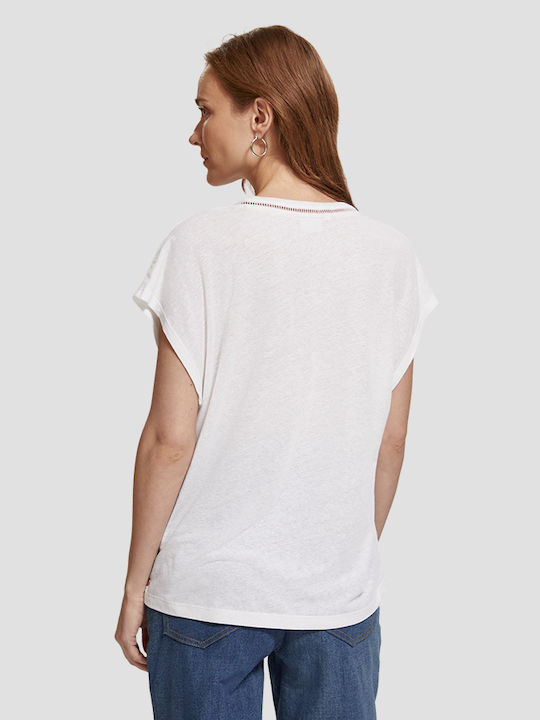 Scotch & Soda Damen T-Shirt mit V-Ausschnitt Weiß