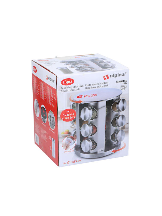 Alpina Appliances Inox Tabletop Rotating Spice Rack Silver 12pcs